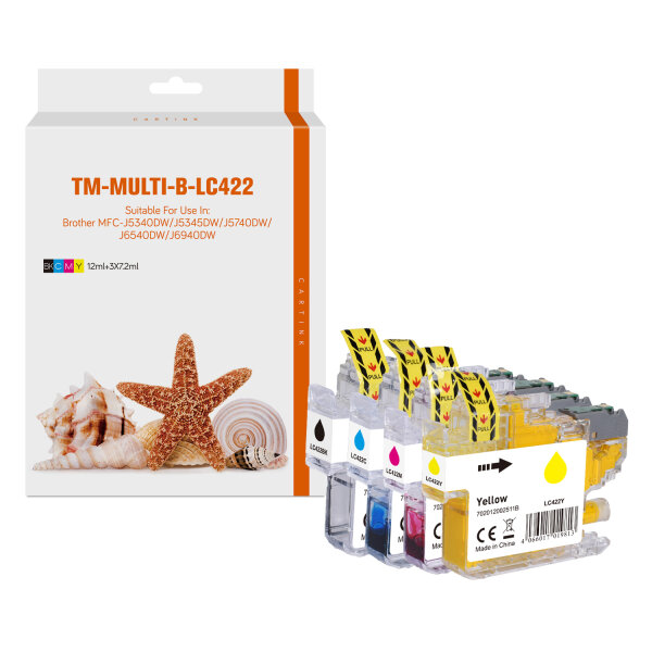 Multipack LC422 Alternativ (Pigment) Tinte für Brother  / LC422VAL / BK16ml / C,M,Y10ml