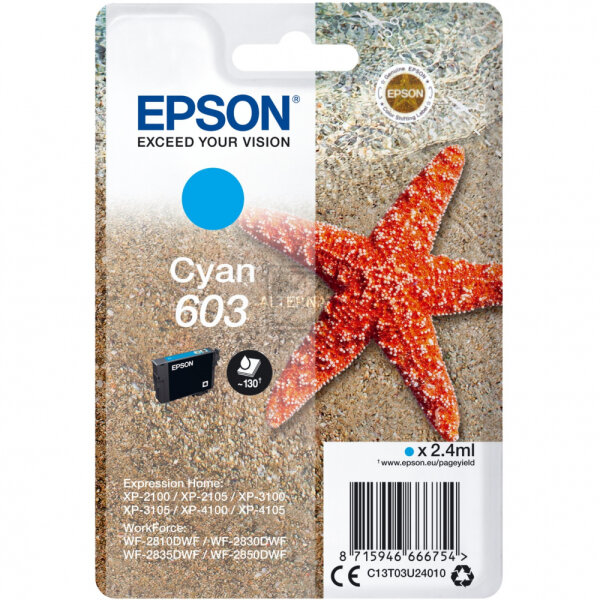 Epson Tintenpatrone cyan (C13T03U24010, 603)