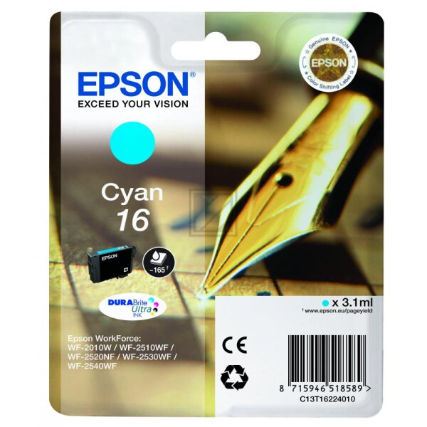 Epson Tintenpatrone cyan (C13T16224010, T1622)