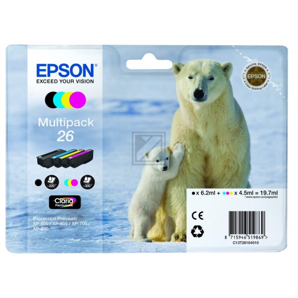 Epson Tintenpatrone gelb, magenta, schwarz, cyan SC (C13T26164010, T2616)