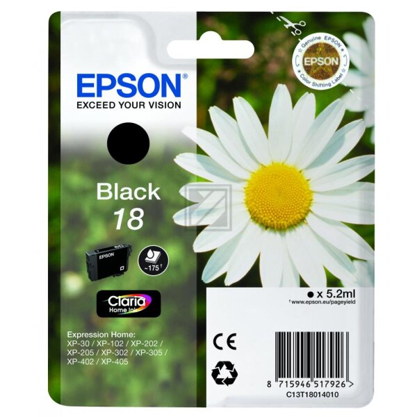 Epson Tintenpatrone schwarz (C13T18014010, T1801)