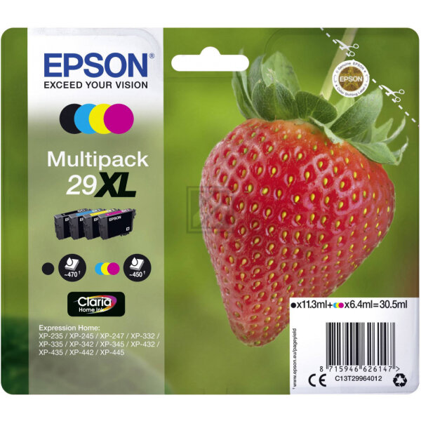 Epson Tintenpatrone gelb, magenta, schwarz, cyan HC (C13T29964010, T2996)