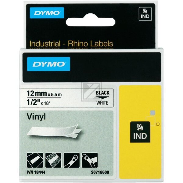 Dymo Farbiges Vinylband 12mm schwarz/weiß (18444)