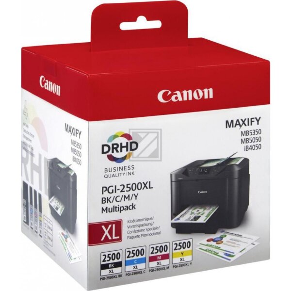 Canon Tintenpatrone gelb, magenta, schwarz, cyan HC (9254B004, PGI-2500XLBK, PGI-2500XLC, PGI-2500XLM, PGI-2500XLY)